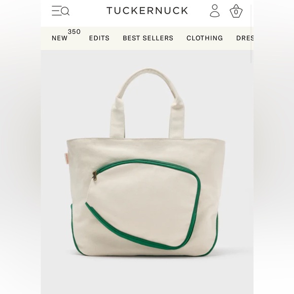 Tuckernuck Handbags - Tuckernuck Cream Canvas Tote with Green Trim for Pickleball. NWOT